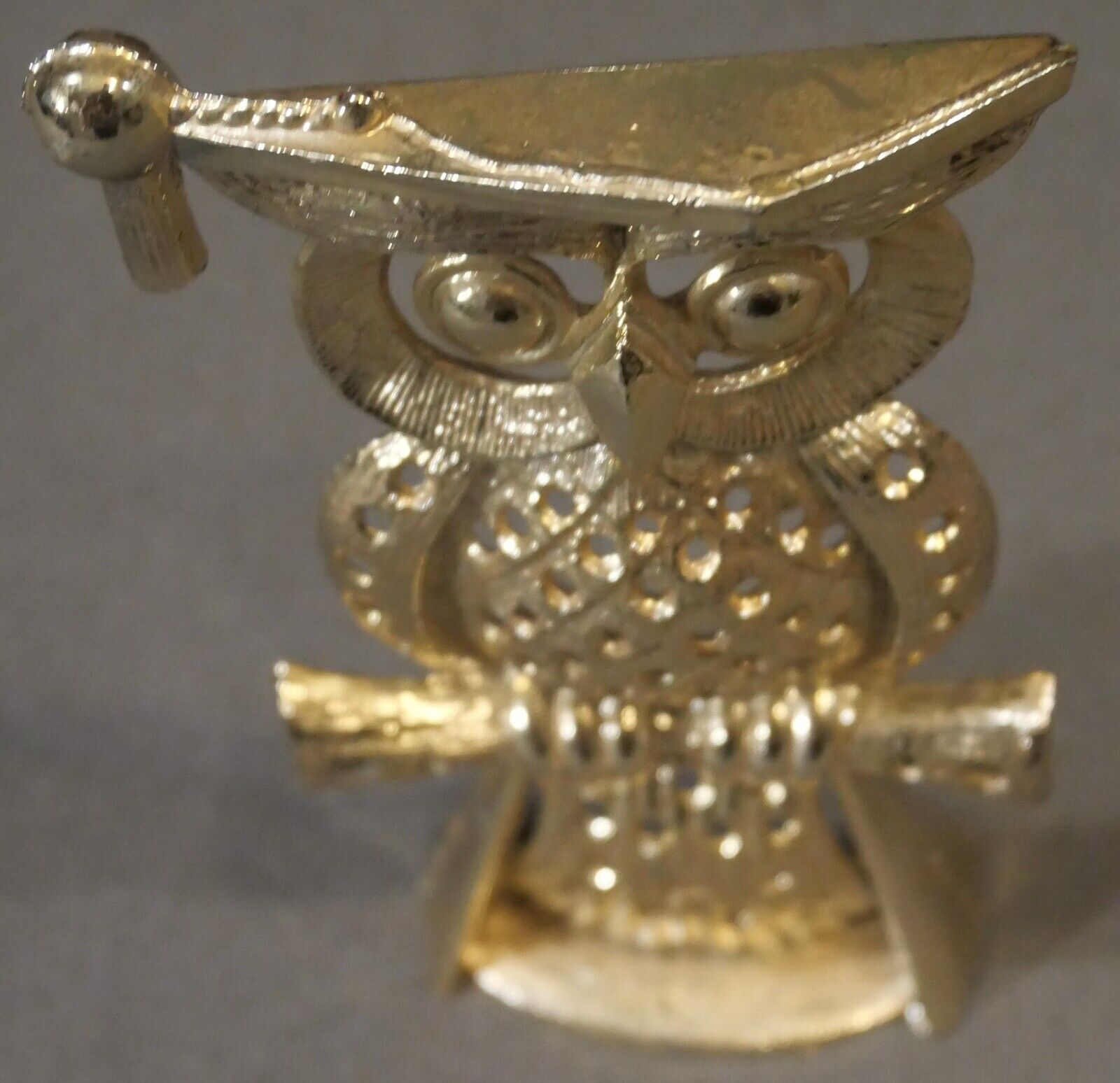 Vintage 1970's Metal Graduating Owl with Diploma Earring Holder