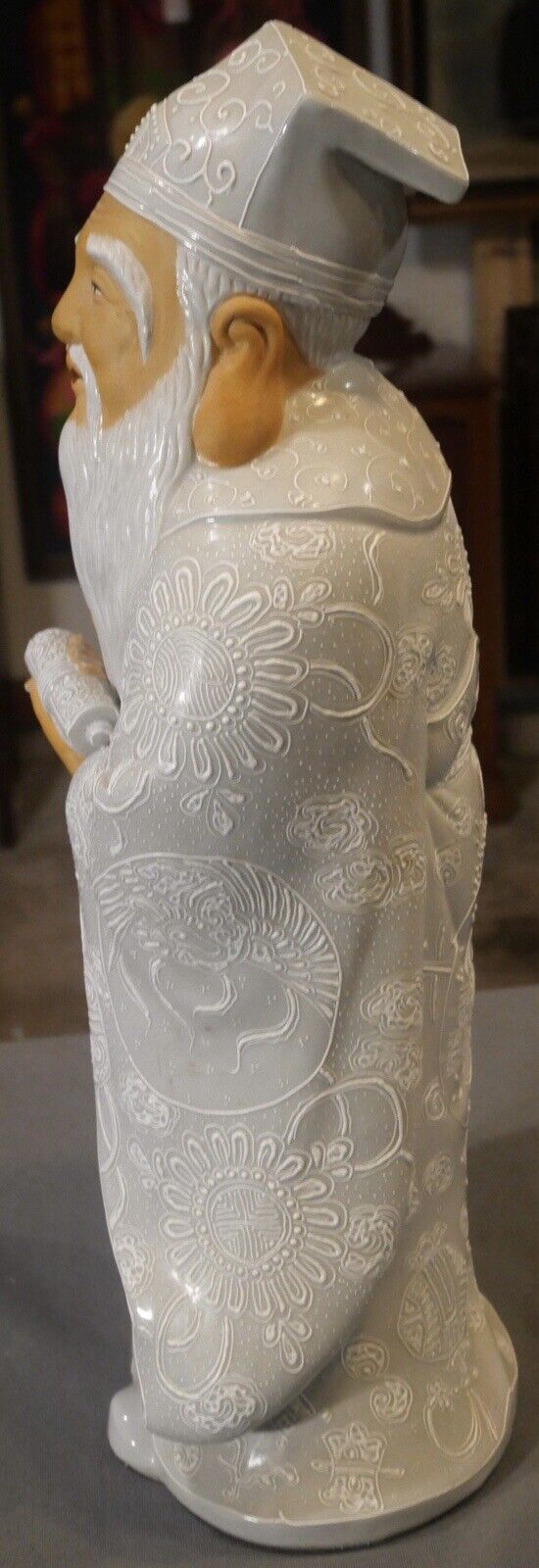 Vintage Circa 1970 Japanese Kutani Moriage Porcelain Taoist God Jurojin Statue