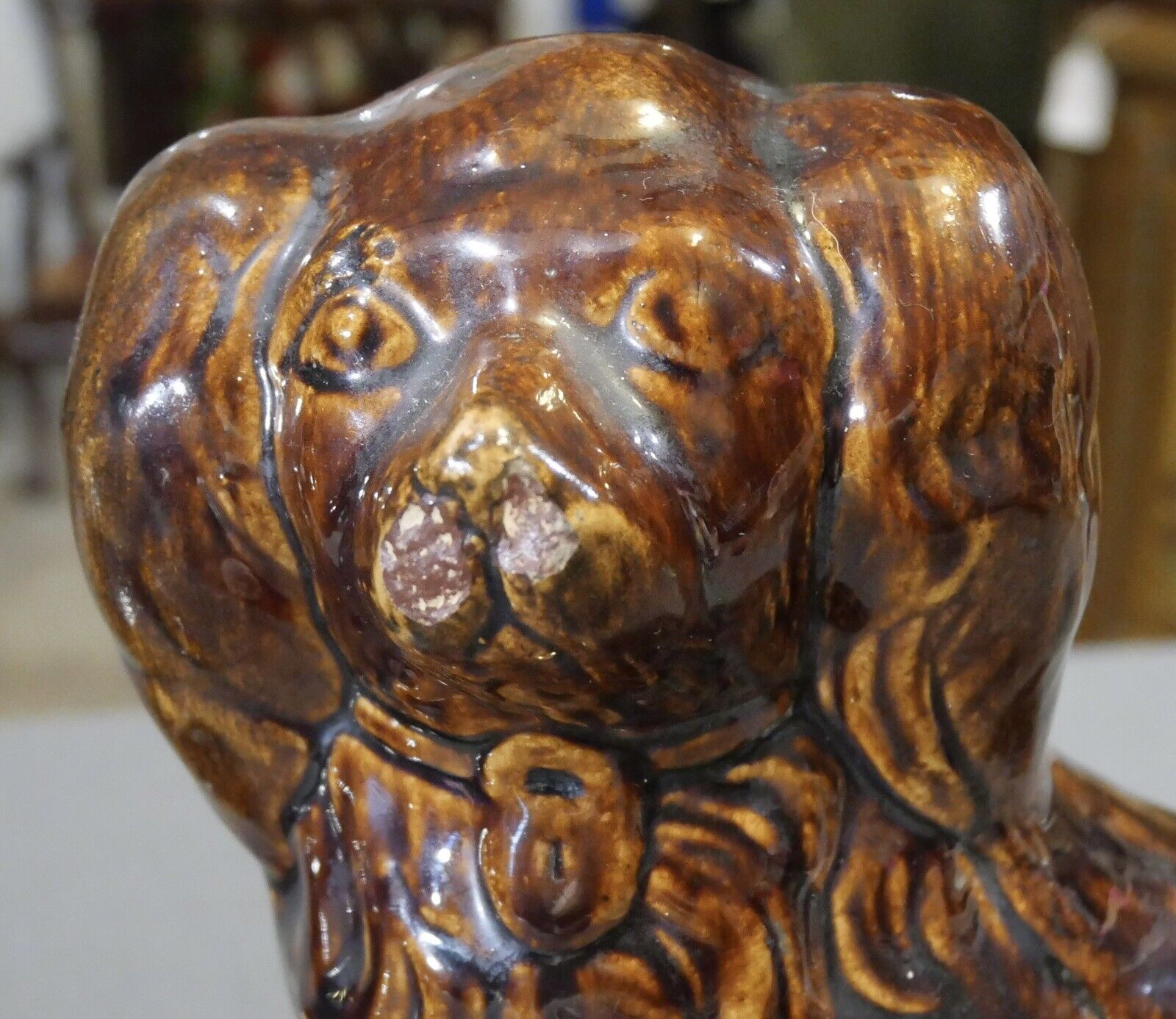 Pair of Circa 1860 American Pottery Rockingham Glaze Spaniel Doorstops/Mantel Dogs