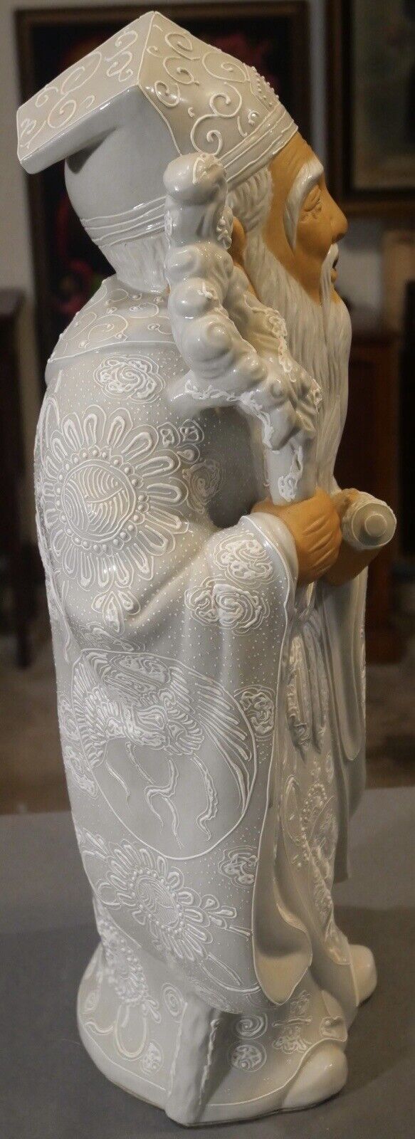Vintage Circa 1970 Japanese Kutani Moriage Porcelain Taoist God Jurojin Statue