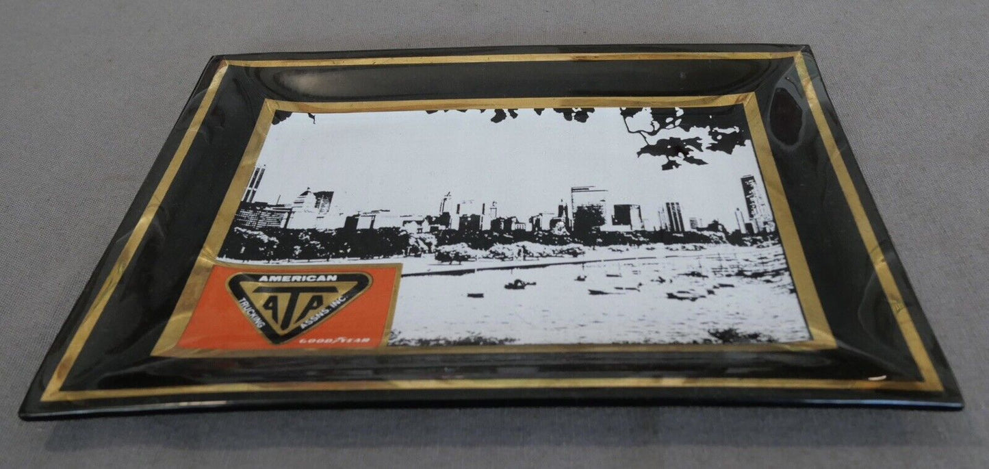 Vintage 1970's American Trucking Association Goodyear Smoked Glass Trinket Tray