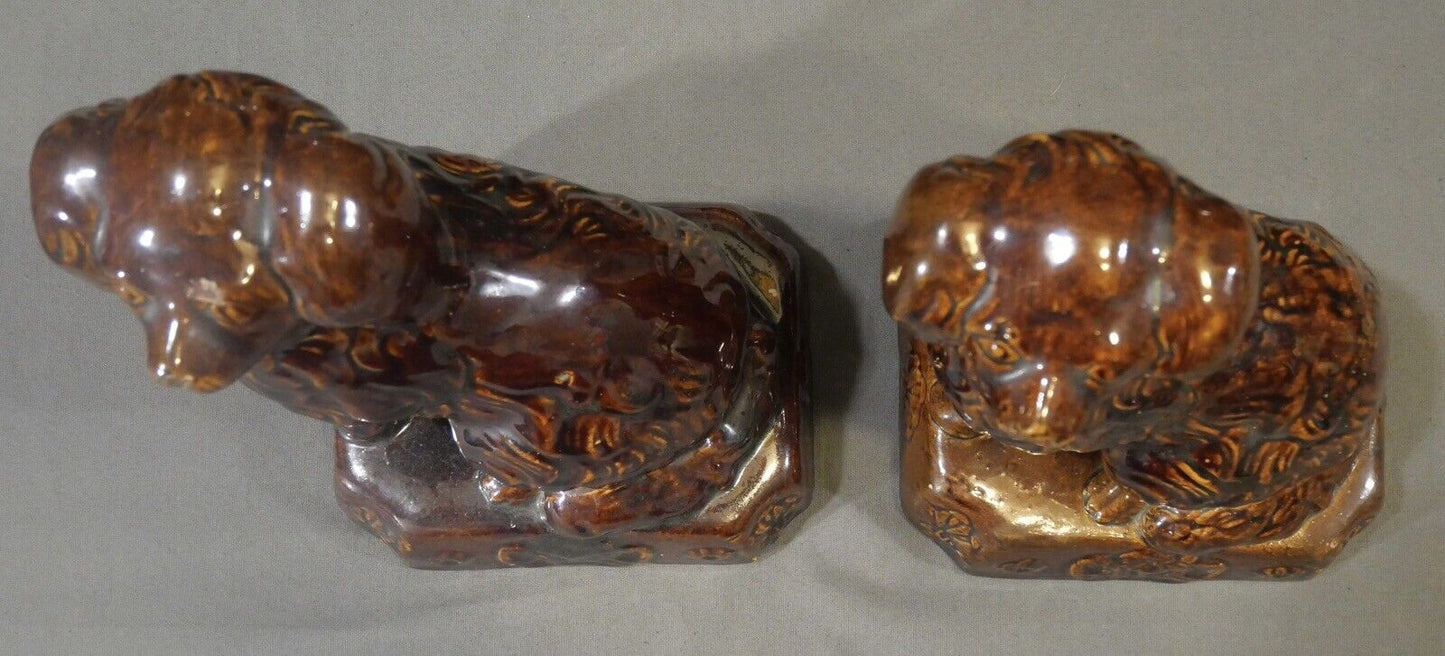 Pair of Circa 1860 American Pottery Rockingham Glaze Spaniel Doorstops/Mantel Dogs