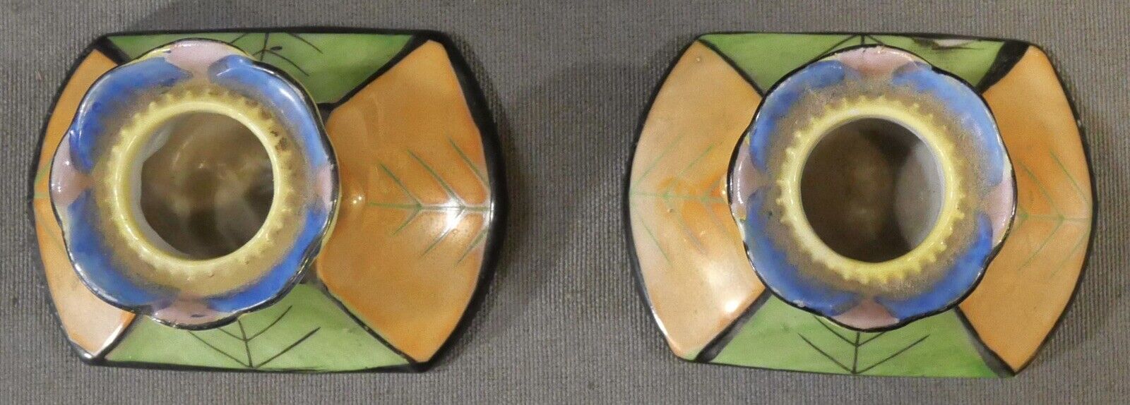 Pair of Mid 20th Century Japanese Lusterware Porcelain Leaf Motifs Candlesticks