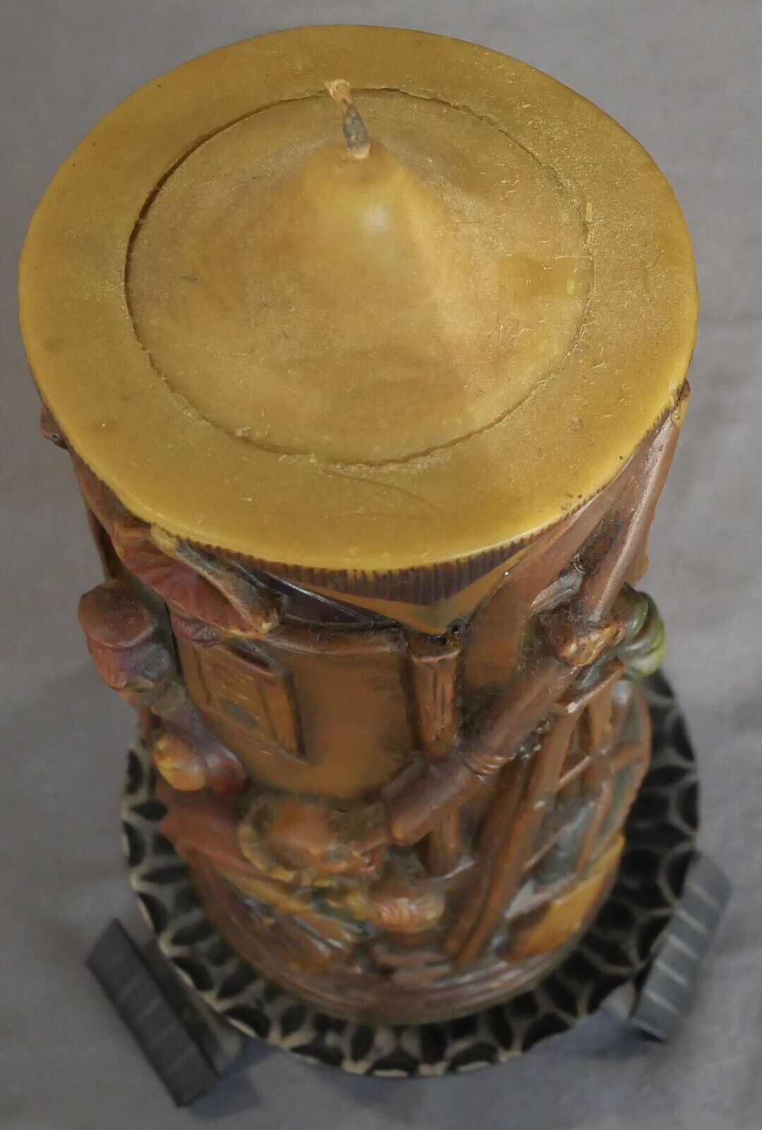 Mid 20th Century German Johann Gunter Observatory Scene Carved Candle with Stand