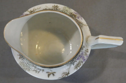 Circa 1920 Japanese Kutani Porcelain Landscape/Floral/Bird Motifs Lobed Base Creamer Pitcher (Taisho Period)