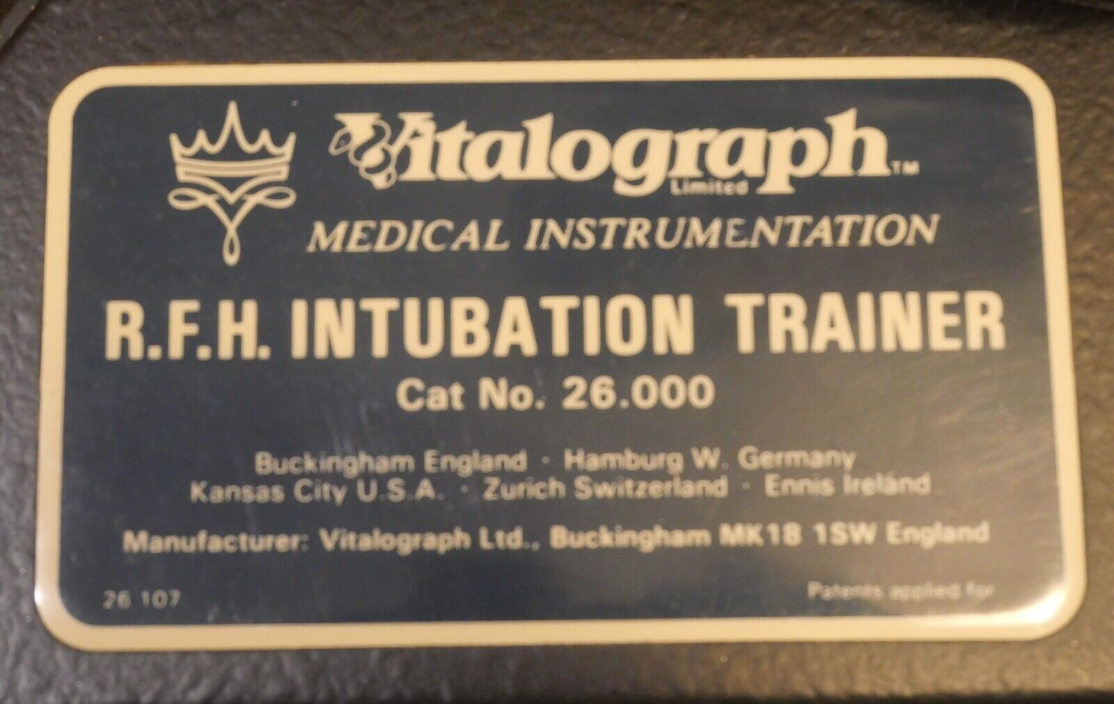 Vintage 1970's English Vitalograph Medical Instrumentation R.F.H. Intubation Trainer