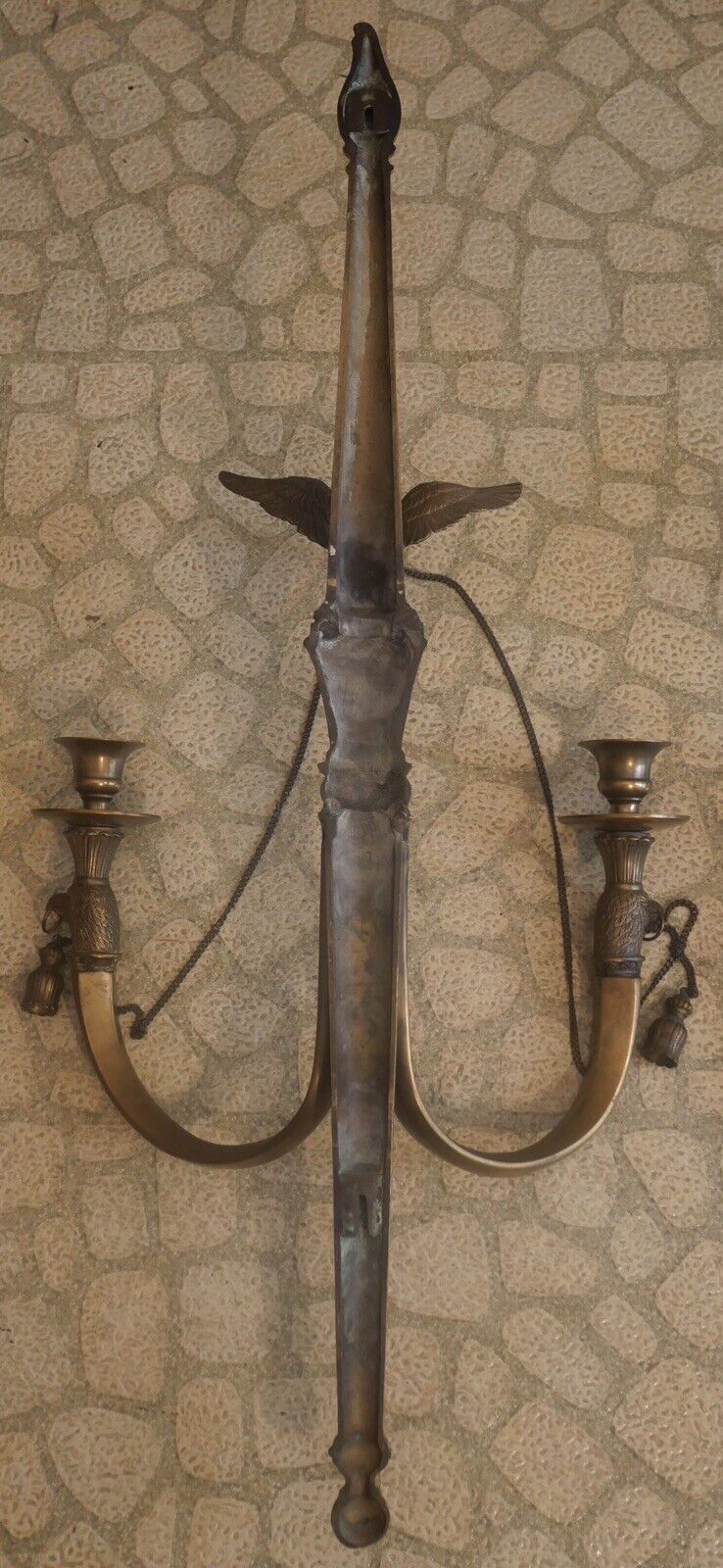 Pair of 1980's American Federal Style Gilt Brass Eagle/Torch Candelabra Sconces