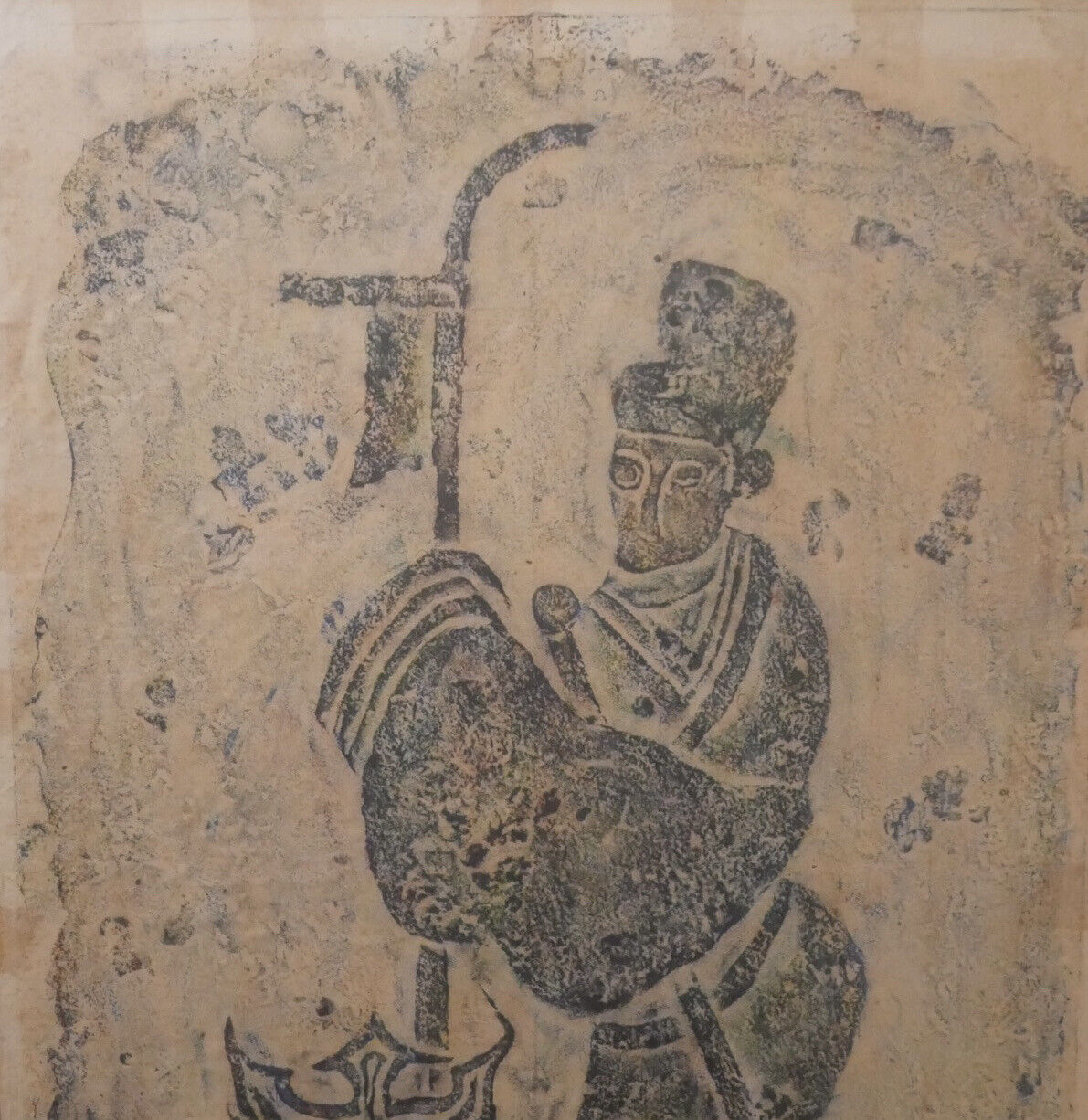Vintage Mid 20th Century Thai Holy Man in Robe Framed Charcoal Rubbing Art