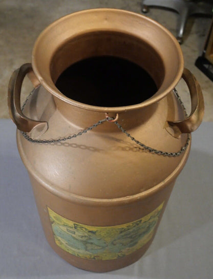 Vintage 1960's American Copper Tone Metal Old World Map Motif Milk Can