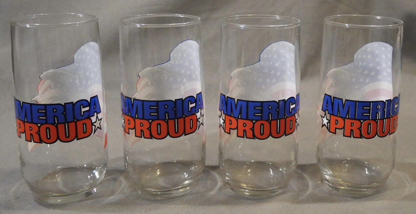 Set of 4 Vintage 1970's America Proud Eagle/Flag Motif Glasses
